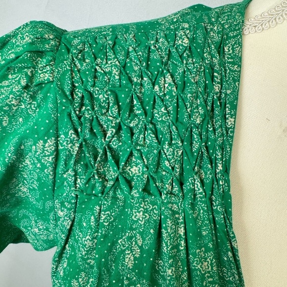 St. Roche Wrap Dress Short Sleeves Cotton Embroidery Green Floral Size XS Summer - Picture 4 of 16